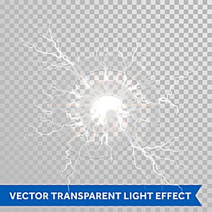 Light lightning flash of thunder storm on transparent background