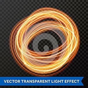 Light line gold swirl effect. Vector glitter circle light fire flare trace