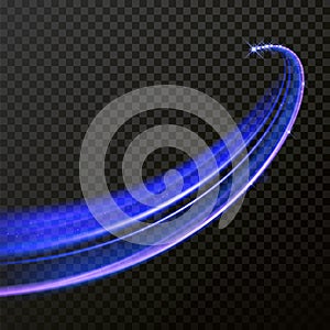 Light line neon swirl effect. Vector glitter light fire flare trace