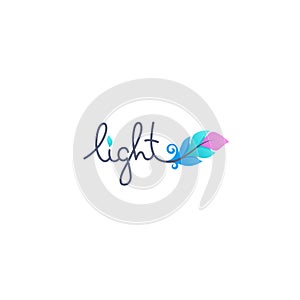 Light logo lettering with image of gradient feather