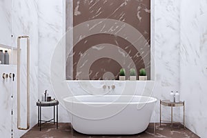 Light marble glass bathroom interior. Hotel, luxury design concept.