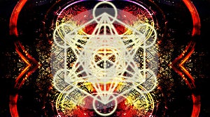 Light merkaba on abstract color background. Sacred geometry.