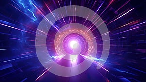 Light neon tunnel, abstract neon background. AI generation