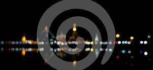 Light night at city bokeh blur abstract background. Blue black f