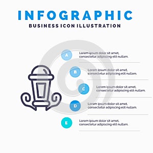 Light, Night, Lamp, Lantern Line icon with 5 steps presentation infographics Background