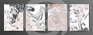 Light ocher ink vector textures backgrounds set. Abstract marble paint backdrop.