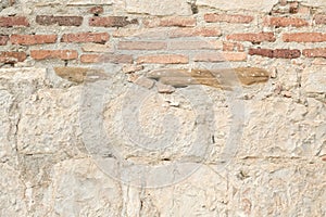 Light Old Brickwork Texture. Ancient Brick Wall.