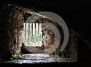 Light from Outside Shining Through Stone Castle Window