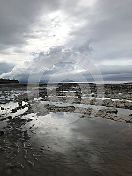 Light Over Rockpools At Kilve Beach , Somerset, England, UK