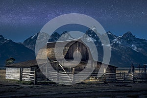 Light paint on Thomas Molton Barn, part of the Mormon Row on Grand Teton National Park. Also with Milky Way behind it.