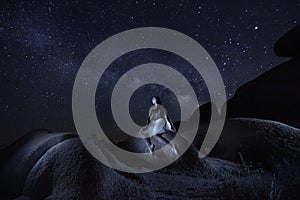 Light Painted Girl With Milky Way in Joshua Tree National Park