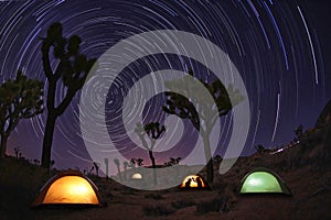 Light Painted Landscape of Camping and Stars