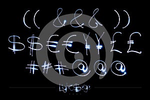 Light Painting Alphabet - Light Serge Font currencies and other photo