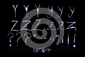 Light Painting Alphabet - Light Serge Font YZ and punctuation photo