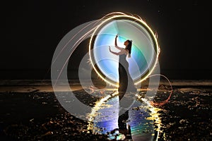 Light Painting Girl With Color and Tube Lighting