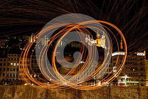 Light Painting on the quays of the SaÃ´ne, in Lyon France