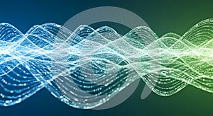 Light particle wave design with blue and green gradient, representing data flow and digital connectivity