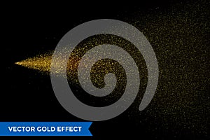 Light particles dispersion of gold glitter spray on vector black background photo