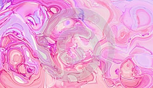 Light pink abstract liquid paint textured background with decorative spirals and swirls. Holographic subtle surface pattern