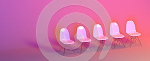 Pink chairs on a pink background - group interview concept