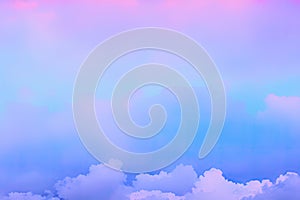 Light pink clouds in sunset blue sky. Pastel colors of clouds, sunrise sundown natural background, generative ai