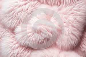 Light pink colored fluffy fur background. Decoration warm soft texture fur sheepskin rug artificial coat backdrop