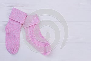 Light pink cotton wool socks with copyspace