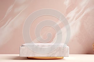 Light pink and golden product presentation mock-up. Marble podium with copy space. Generative AI. Illustration