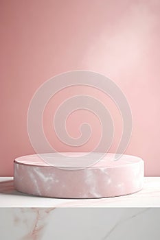 Light pink and golden product presentation mock-up. Marble podium with copy space.Generative AI. Illustration