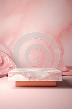 Light pink and golden product presentation mock-up. Marble podium with copy space. Generative AI. Illustration