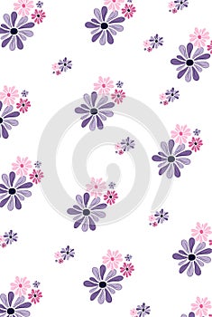 Light Pink and purple Blue vector doodle pattern and Doodle illustration of Floers in Origami style with colors The textured patte