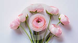Light pink ranunculus flowers isolated on white background, elegance