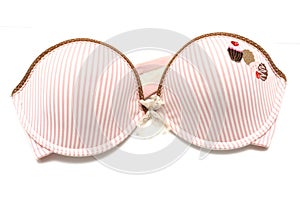 A light pink striped strapless brassiere