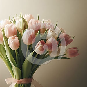 Light pink tulip bouquet on a plain background
