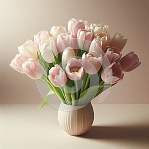 Light pink tulip bouquet on a plain background