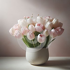 Light pink tulip bouquet on a plain background