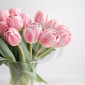 Light pink tulip bouquet on a plain background