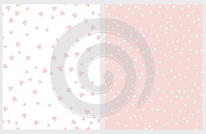 Set of 2 Hand Drawn Triangles Vector Patterns. Irregular Tiny Pink Triangles Design.