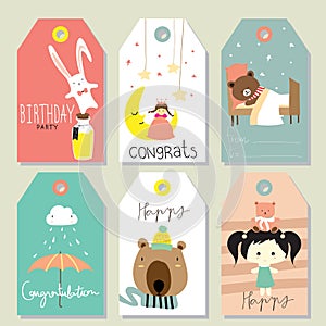 Light pink yellow tag sale on summer with bear,girl,cloud,moon,rain and rabbit