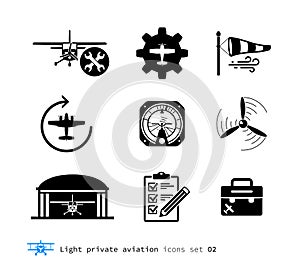 Light private aviation icons set