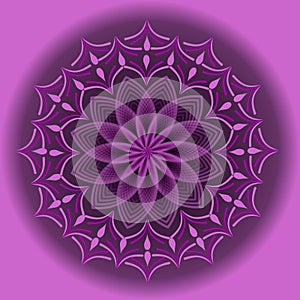 Light purple mandala in optical art style for spiritual training and meditation