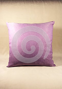 Light purple pillow on a velvet sofa