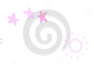 Light Purple, Pink vector backdrop with bright stars, suns