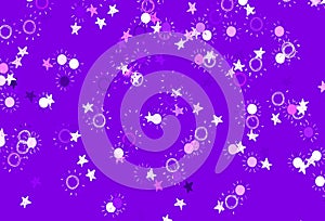 Light Purple, Pink vector layout with stars, suns.