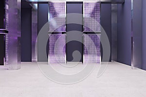 Light purple server room interior. Database and technology concept.