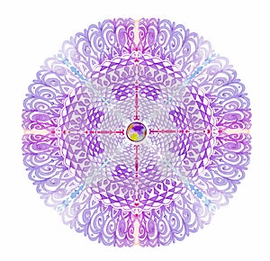 Light-purple vector lace mandala. Hand-drawn watercolor round decorative element