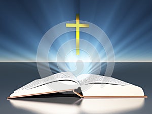 Light radiates from bible cross