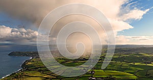 Light rain mizzle clouds over Ballygally on Co Antrim Northern Ireland