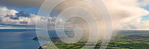 Light rain mizzle clouds over Ballygally on Co Antrim Northern Ireland