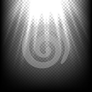 Light rays on black. Vector sunbeam scene transparent background